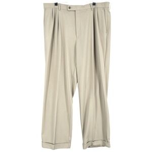 Alan Flusser Golf‎ Mens Tan Pleated Polyester Pants 38x30 Casual Dress Trousers